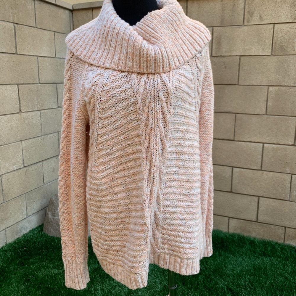 Blush tone cozy and warm wear cowl neck sweater